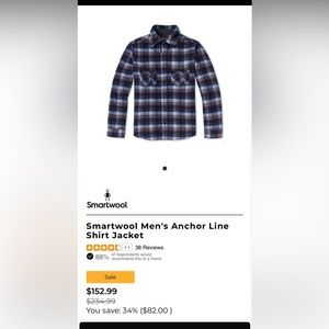Smartwool Men's Anchor Line Shirt Jacket **BRAND NEW WITH TAGS!**
